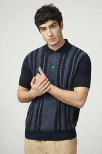 Ben Sherman Birdseye Stripe Polo 0077608 Dark Navy 1